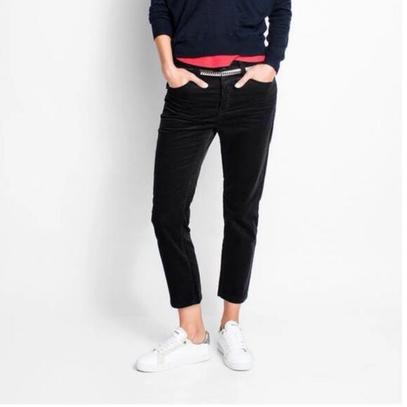 Zadig & Voltaire Boyish Velours Black Corduroy Leather Pocket Pants 36 S - Picture 1 of 12